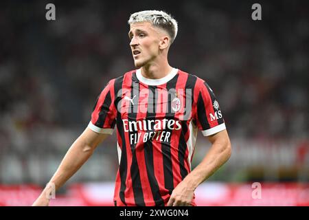 Portrait d'Alexis Saelemaekers (AC Milan) lors de l'AC Milan vs Torino FC, match de football italien Serie A à Milan, Italie, le 17 août 2024 Banque D'Images