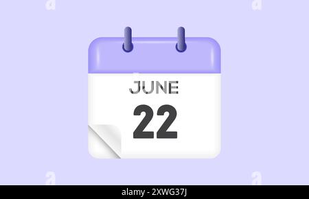 22 juin - calendrier et planificateur de temps. Icône de rappel du calendrier quotidien. Illustration vectorielle. Illustration de Vecteur