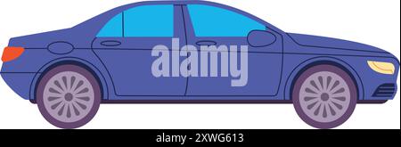 Vue latérale de la voiture. Icône de couleur de berline bleue moderne isolée sur fond blanc Illustration de Vecteur