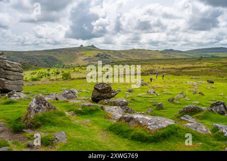 Vue vers Haytor depuis Hound Tor Dartmoor Devon Banque D'Images