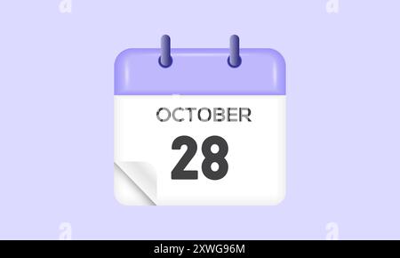 Octobre 28 - calendrier et planificateur de temps. Icône de rappel du calendrier quotidien. Illustration vectorielle. Illustration de Vecteur