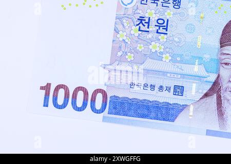 La banque nationale coréenne émet des billets de banque de nouvelles coupures de 1000 won vue de face Banque D'Images