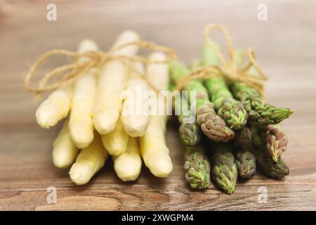 Asperges de jardin, gras de moineau, asperges sauvages (Asparagus officinalis), asperges blanches et vertes fraîchement récoltées Banque D'Images