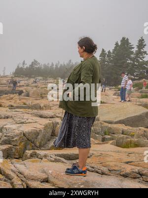 Parc national Acadia, Maine, le 19 août 2024 -- des foules se sont rassemblées dans le parc national Acadia aujourd'hui pour observer les énormes vagues créées par l'ouragan Ernesto. Banque D'Images