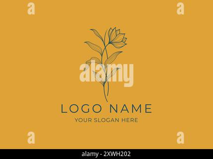 Logo Line Flower et Branch Leaf, Boho, Botanical, Handrawn logo design. Couleur modifiable Illustration de Vecteur