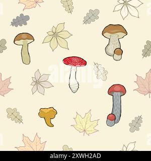 Champignons et feuilles d'automne modèle sans couture Illustration de Vecteur