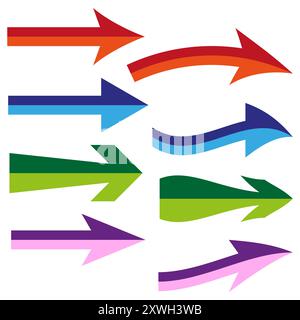 Flèche colorée définie. Différentes directions. Conception vectorielle audacieuse. Eléments dynamiques. Illustration de Vecteur