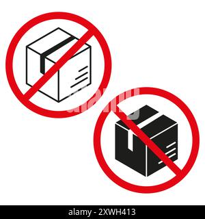 Avertissement de boîte à colis. Aucune icône de package. Symbole rouge interdit. Signe de livraison vectorielle. Illustration de Vecteur