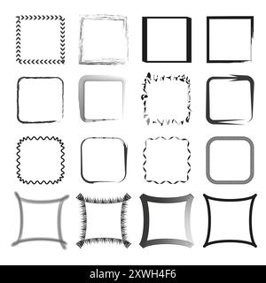 Variété de cadres carrés. Noir et blanc. Différents styles. Illustration vectorielle. Illustration de Vecteur