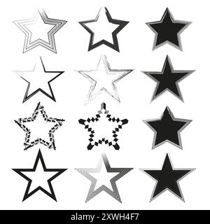 Ensemble d'étoiles abstraites. Collection étoile géométrique. Icônes noir et blanc. Formes vectorielles. Illustration de Vecteur