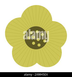 Une fleur jaune stylisée simple avec quatre pétales arrondis et un centre brun foncé rempli de petits points jaunes. Illustration de conception florale et décorative Illustration de Vecteur