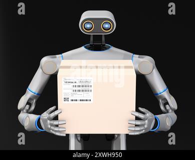 Vue avant du robot humanoïde ai sur fond blanc. Image de rendu 3D. Banque D'Images