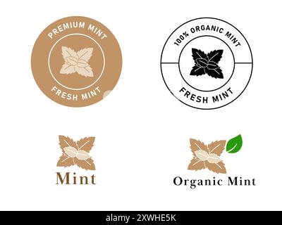 menthe poivrée menthe logo menthe eau ingrédient biologique condiment alimentaire épice herbe autocollant design d'étiquette Illustration de Vecteur