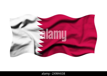 Agitant le drapeau du Qatar sur un fond blanc. rendu 3d. Masque inclus Banque D'Images