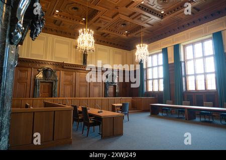 Le palais de justice de Nuremberg abrite la cour d'appel, le tribunal régional, le tribunal local et le parquet, en Allemagne Banque D'Images