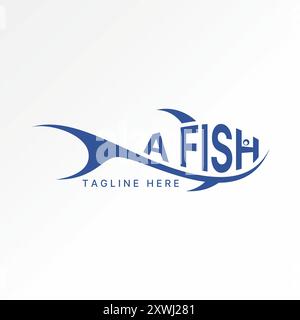 Logo design concept graphique abstrait créatif premium vecteur stock unique ligne art poisson marin Ocean River. Lié à monogramme typographie pêcheur Illustration de Vecteur