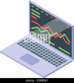 Ordinateur portable affichant un graphique boursier avec des lignes rouges et vertes indiquant une tendance à la baisse des cours des actions Illustration de Vecteur