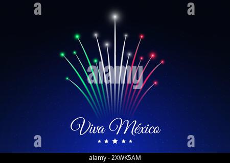 Bannière septembre 16 mexico jour de l'indépendance, feux d'artifice mexicains sur fond de ciel sombre. Feux d'artifice, drapeau. Fête nationale le 16 septembre. Indépendance Illustration de Vecteur