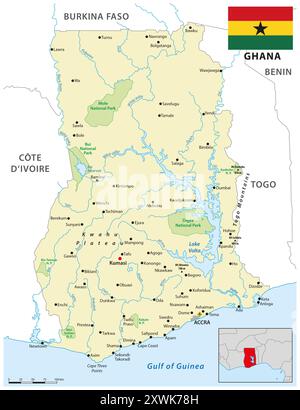 Carte de l'État ouest-africain du Ghana Banque D'Images