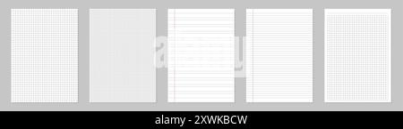 Illustration vectorielle créative de feuilles blanches de papier carrées et lignées réalistes isolées sur fond transparent. Lignes de dessin artistique, page de grille eps 10 Illustration de Vecteur
