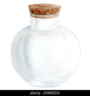 Pot en verre rond vide. Illustration aquarelle dessinée à la main sur un fond blanc. Convient pour les dessins et les cartes de vœux Banque D'Images