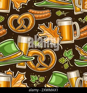 Vector Oktoberfest Seamless Pattern, fond décoratif avec volant oktoberfest bretzel, chapeau tyrolien vert et verre de pinte pour papier d'emballage, squa Illustration de Vecteur