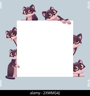 les chats font attention. bannière vide avec des chats drôles autour du modèle vectoriel pour la place pour le texte personnel Illustration de Vecteur