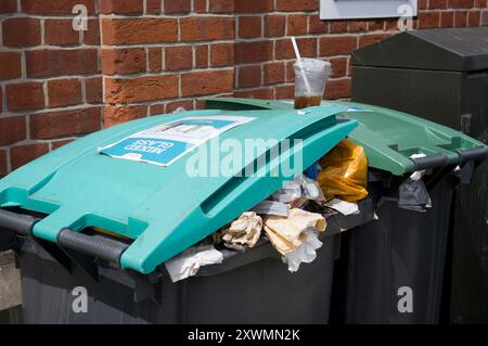 Poubelle à roulettes remplie de déchets erronés Banque D'Images