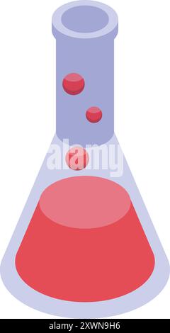 La verrerie de laboratoire avec une substance chimique bouillante rouge à l'intérieur est chauffée pour l'expérience scientifique Illustration de Vecteur