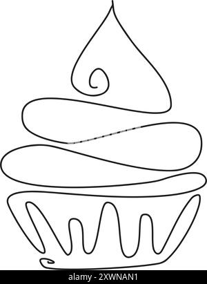 Dessin au trait continu de cupcake, dessin au trait continu de Cup Cake. Une ligne de muffin Cake. Contour modifiable, icône Cupcake Continuous Line Illustration de Vecteur