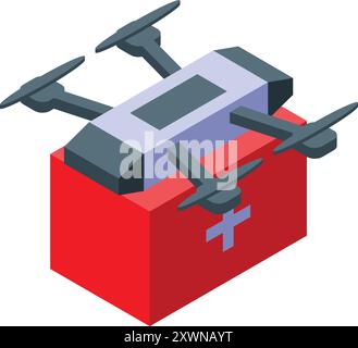 Drone moderne fournissant une trousse de premiers soins, fournissant un soutien médical d'urgence et un accès aux soins de santé Illustration de Vecteur