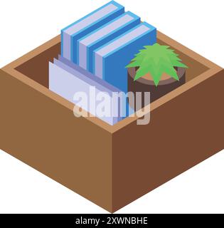 Bureau tiroir organisant des livres, des documents et une plante Illustration de Vecteur