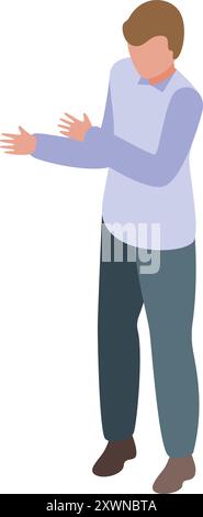 Homme d'affaires fait des gestes avec ses mains comme s'il présentait quelque chose Illustration de Vecteur