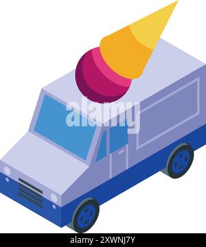 Camion de nourriture de crème glacée est en voiture, offrant de délicieuses friandises surgelées Illustration de Vecteur