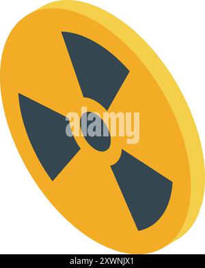 Signe rond jaune montrant une icône isométrique de symbole radioactif isolé sur fond blanc Illustration de Vecteur
