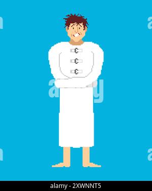 Fou en camisole de force. Psychopathe en manteau blanc. Patient en hôpital psychiatrique. Illustration de Vecteur