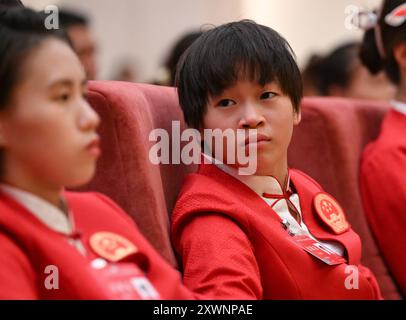 Pékin, Chine. 20 août 2024. Le plongeur Quan Hongchan assiste à la cérémonie de révision de la délégation olympique chinoise pour Paris 2024 à Pékin, capitale de la Chine, le 20 août 2024. Crédit : Song Yanhua/Xinhua/Alamy Live News Banque D'Images