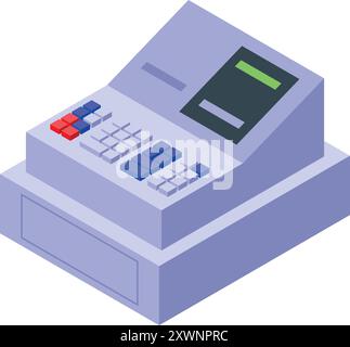 Ancienne caisse enregistreuse stationnaire affichant la vue isométrique du montant total Illustration de Vecteur