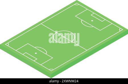 Illustration d'un terrain de football vert avec des marques blanches, dans une vue isométrique Illustration de Vecteur