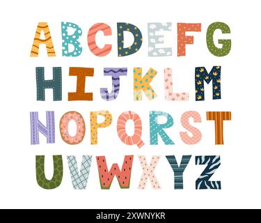 Police colorée de dessin animé. Alphabet anglais isolé. Illustration de Vecteur