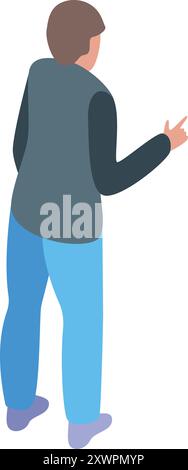 illustration isométrique 3d d'un jeune homme debout et pointant son doigt vers la droite Illustration de Vecteur
