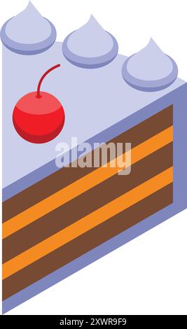 Délicieuse tranche de gâteau au chocolat avec de la crème et une cerise sur le dessus Illustration de Vecteur