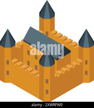 Icône isométrique d'un château médiéval, symbole de l'histoire et du pouvoir Illustration de Vecteur