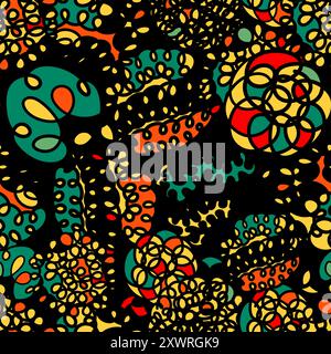 Modèle sans couture Doodle. Fond sombre. dessin à la main. Pas IA. Illustration vectorielle Illustration de Vecteur