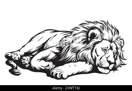 Lion Sleeping main dessin dessin illustration, animaux sauvages Illustration de Vecteur