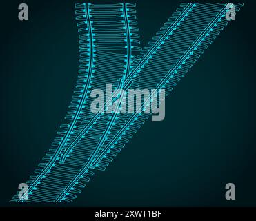 Illustration vectorielle stylisée d'une fourche dans les voies ferrées Illustration de Vecteur