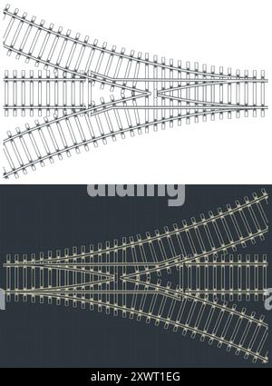 Illustrations vectorielles stylisées de dessins techniques d'une fourche dans les voies ferrées Illustration de Vecteur