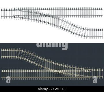 Illustrations vectorielles stylisées des plans d'une jonction de chemin de fer Illustration de Vecteur