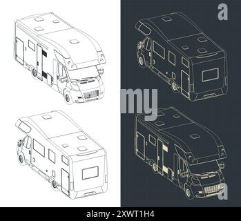 Illustrations vectorielles stylisées de dessins techniques isométriques d'un camping-car Illustration de Vecteur