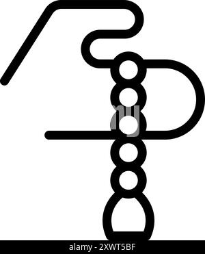 Icône de ligne d'une main tenant des perles de prière, représentant la pratique spirituelle et la pleine conscience Illustration de Vecteur